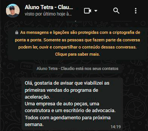 Aluno Claudio conta que viabilizou as primeiras vendas do programa para três empresas
